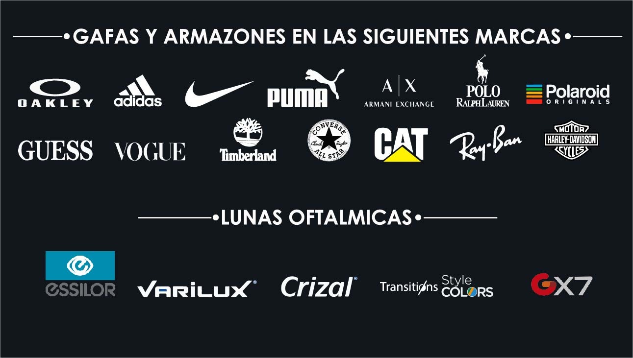 Gafas y armazones en las siguientes marcas