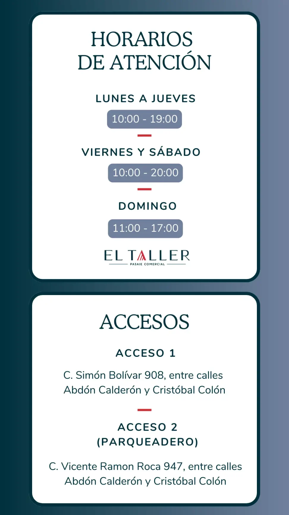 Horarios de atención y accesos