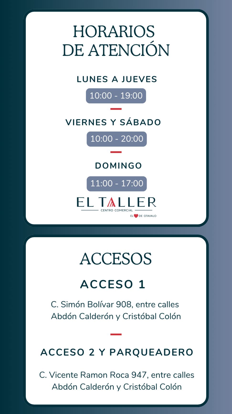 Horarios de atención y accesos